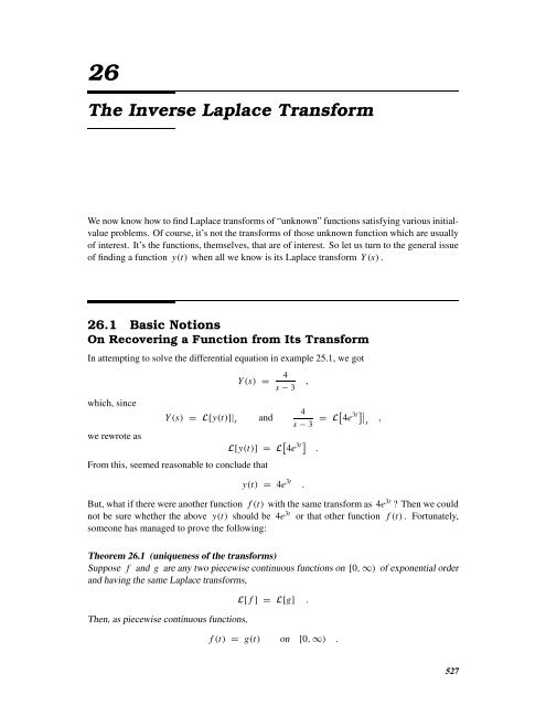 The Inverse Laplace Transform The Inverse Laplace Transform