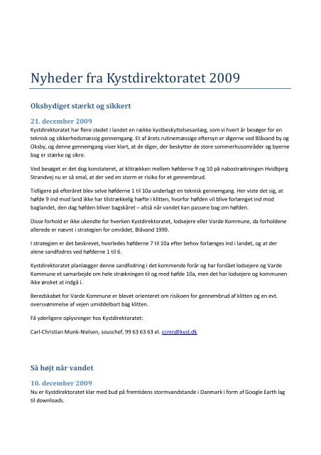 Nyheder fra Kystdirektoratet 2009