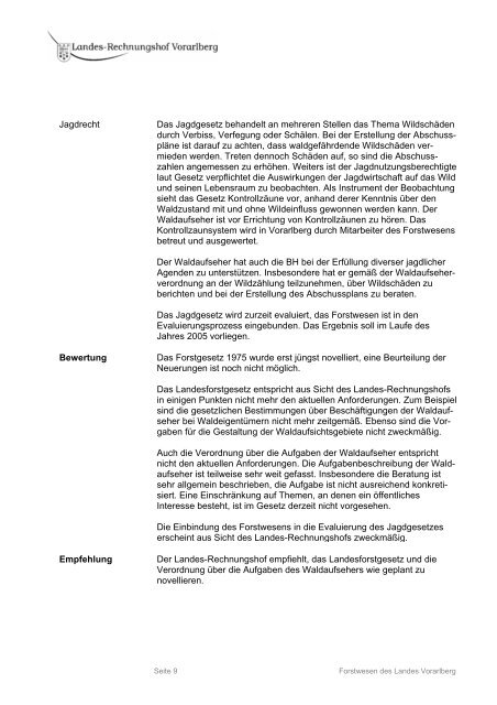 Prüfbericht über das Forstwesen des Landes Vorarlberg