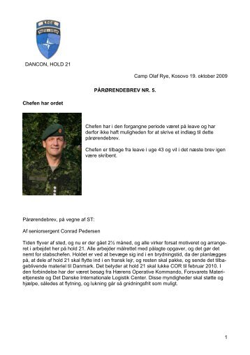 DANCON, HOLD 21 Camp Olaf Rye, Kosovo 19. oktober 2009 ...