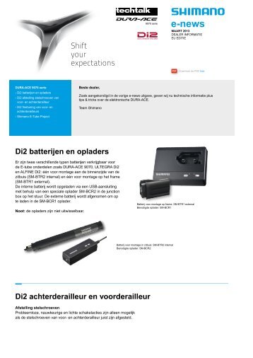 Di2 batterijen en opladers Di2 achterderailleur en voorderailleur