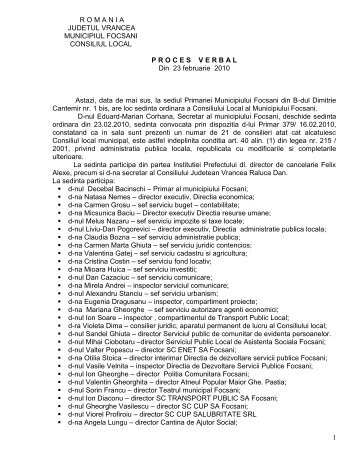 Procesul verbal al ședinței ordinare, din 23 februarie 2010 , a ...