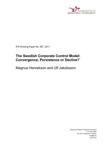 The Swedish Corporate Control Model - Institutet för ...