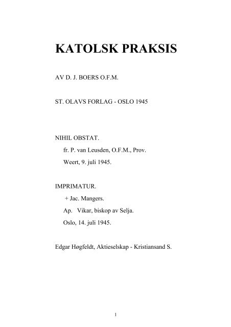 KATOLSK PRAKSIS - Katolske dokumenter på norsk