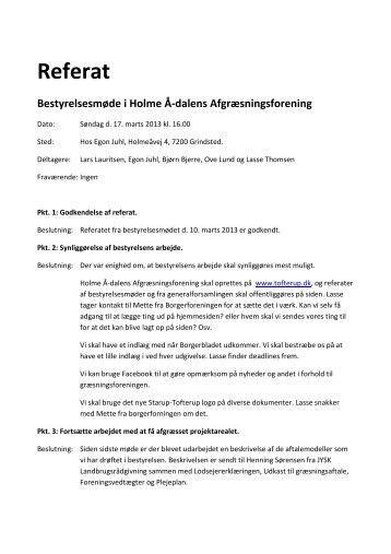 Referat fra bestyrelsesmøde d. 17. marts 2013 - Starup-Tofterup