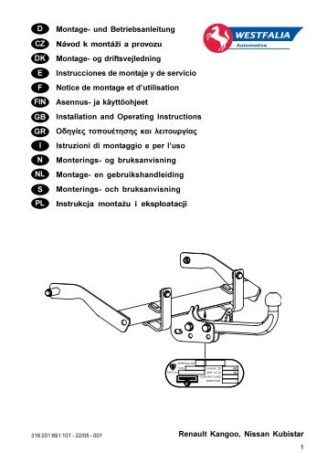 Renault Kangoo, Nissan Kubistar D Montage- und Betriebsanleitung ...