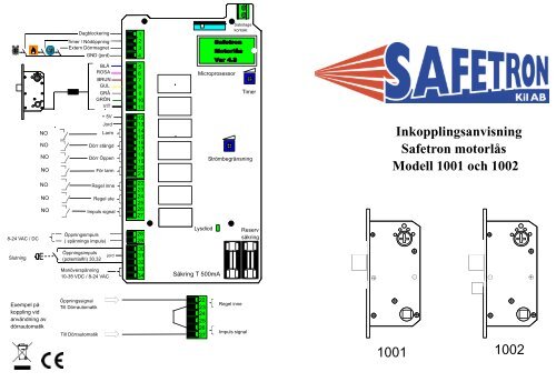 Inkopplingsanvisning Safetron motorlås Modell 1001 och 1002 1001 ...