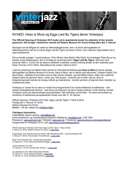 NYHED: Hess Is More og Eggs Laid By Tigers åbner Vinterjazz