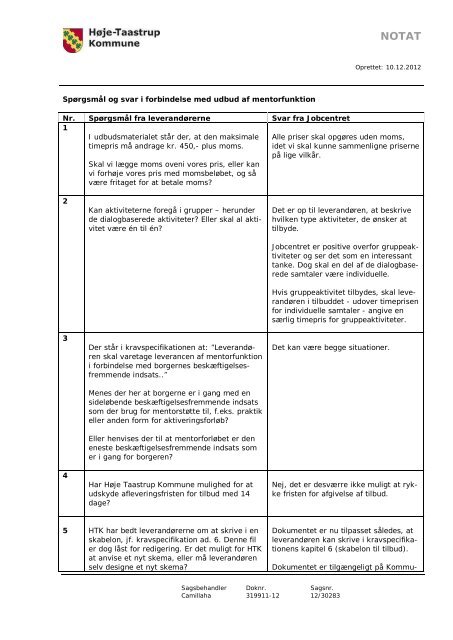 Spørgsmål og svar i forbindelse med udbud af mentorfunktion Nr ...