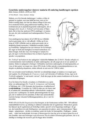 Genetiske undersøgelser daterer malaria til omkring landbrugets ...