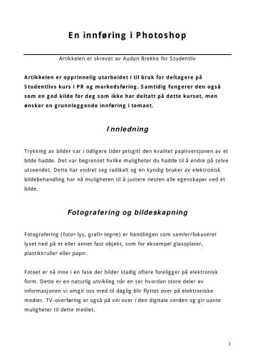 En innføring i Photoshop - SiO