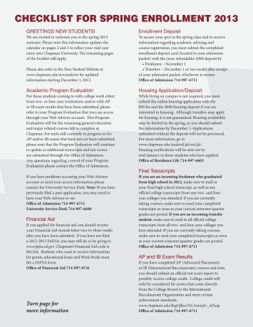 Steps for Spring Enrollment - Chapman University