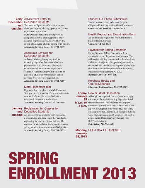 Steps for Spring Enrollment - Chapman University