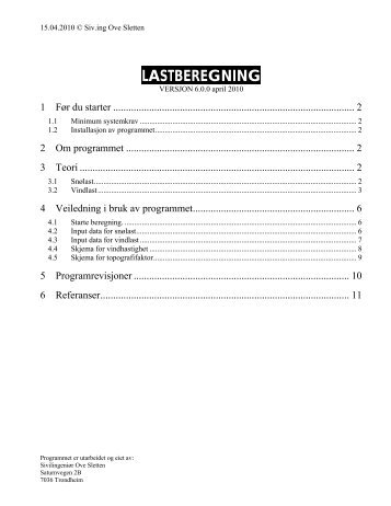 LASTBEREGNING - Siv.ing Ove Sletten