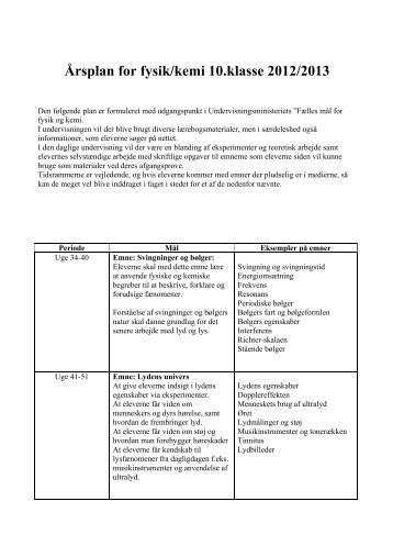 Årsplan for fysik/kemi 10.klasse 2012/2013 - Gribskov Efterskole