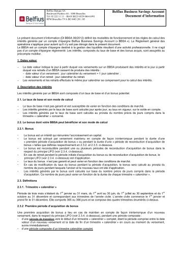 Belfius Business Savings Account Document d'information