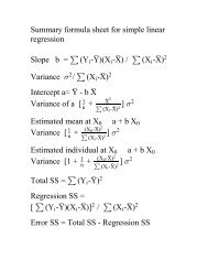 Summary formula sheet for simple linear ... - NCSU Statistics
