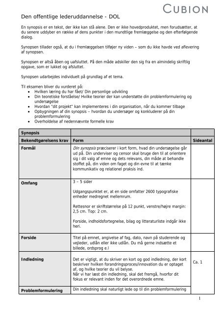 Retningslinjer for synopsis - Cubion