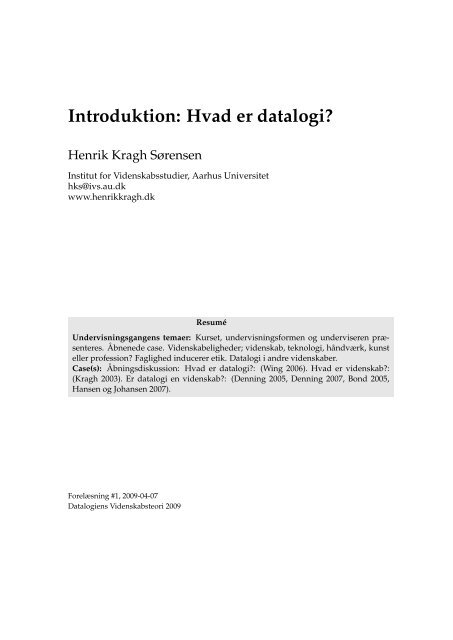 Introduktion: Hvad er datalogi?