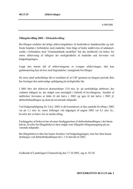 FORSLAG TIL LANDSTINGSTILLÆGS- BEVILLINGSLOV 2002
