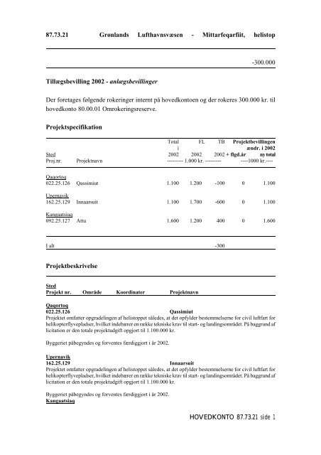 FORSLAG TIL LANDSTINGSTILLÆGS- BEVILLINGSLOV 2002