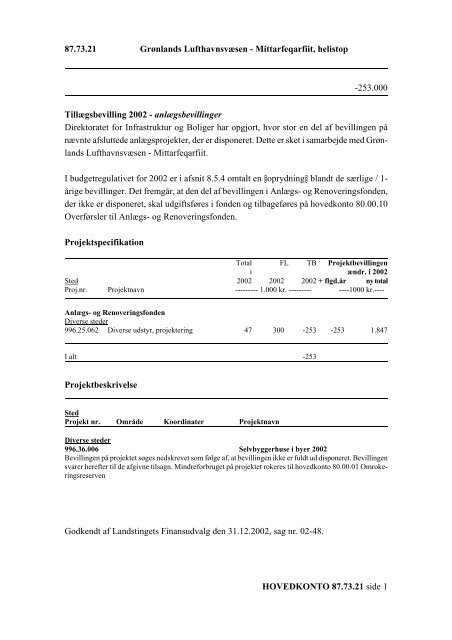 FORSLAG TIL LANDSTINGSTILLÆGS- BEVILLINGSLOV 2002