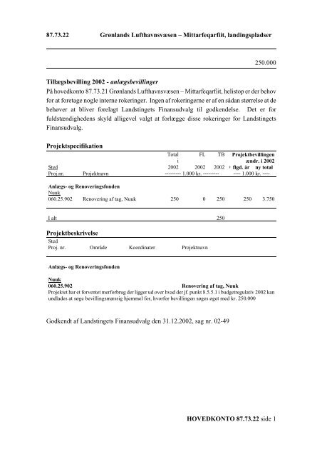 FORSLAG TIL LANDSTINGSTILLÆGS- BEVILLINGSLOV 2002