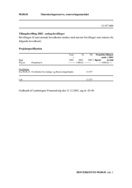 FORSLAG TIL LANDSTINGSTILLÆGS- BEVILLINGSLOV 2002