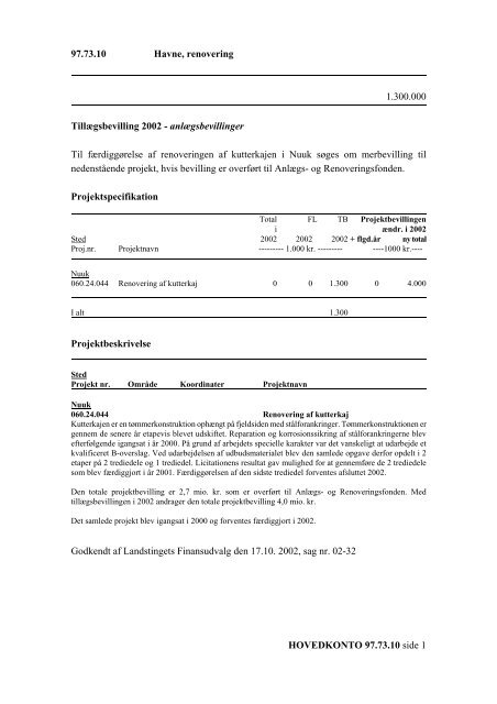 FORSLAG TIL LANDSTINGSTILLÆGS- BEVILLINGSLOV 2002