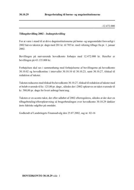 FORSLAG TIL LANDSTINGSTILLÆGS- BEVILLINGSLOV 2002