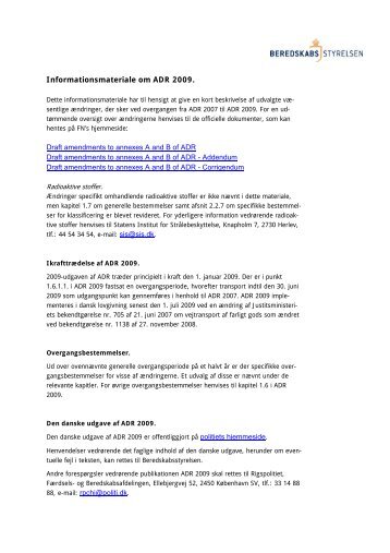 Informationsmateriale om ADR 2009. - Beredskabsstyrelsen
