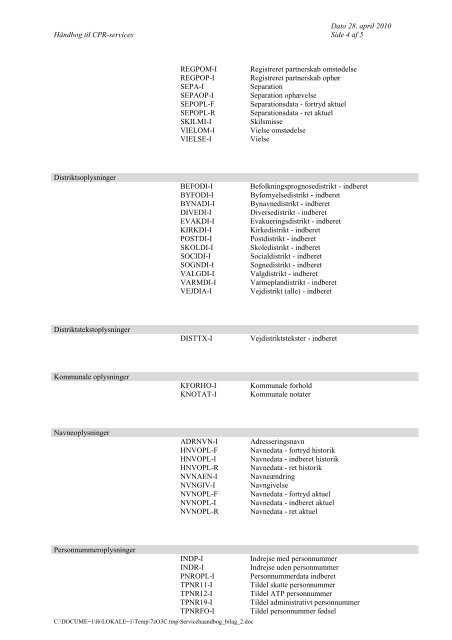 Håndbog Til CPR services Bilag 2 Liste over CPR ajourførings ...