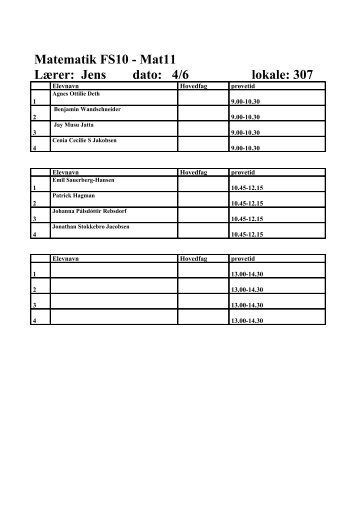 Matematik FS10 - Mat11 Lærer: Jens dato: 4/6 lokale: 307
