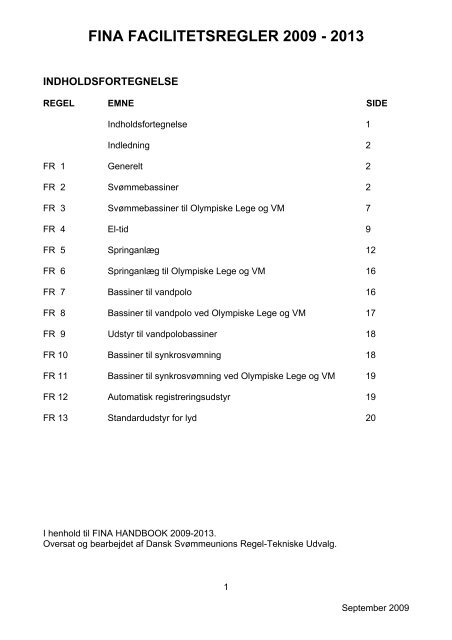 FINA FACILITETSREGLER 2009 - 2013 - Dansk Svømmeunion