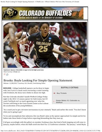 Brooks: Boyle Looking For Simple Opening Statement - CUBuffs.com