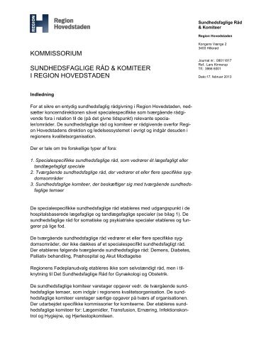 Kommissorium for de sundhedsfaglige råd - Region Hovedstaden