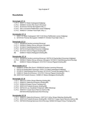 Resultatliste - Sejs Svejbæk Idrætsforening