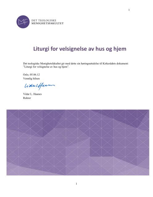 MF Høringsuttalelse - Liturgi for velsignelse av hus og hjem