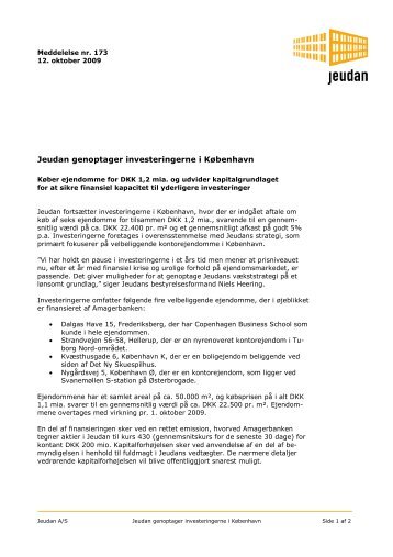 Jeudan genoptager investeringerne i København - Jeudan A/S