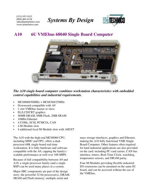 A10 6U VMEbus 68040 Single Board Computer - ACT/Technico