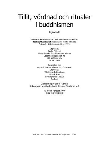 Tillit, vördnad och ritualer i buddhismen - Stockholms Buddhistcenter