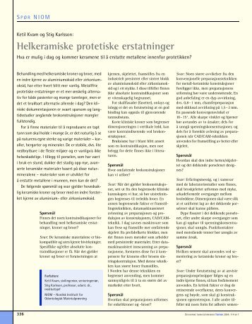 Helkeramiske protetiske erstatninger - Den norske ...