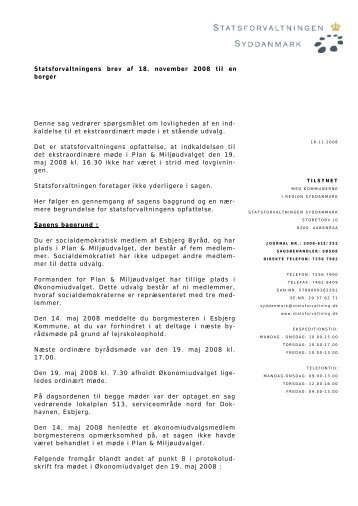 Statsforvaltningens brev af 18. november 2008 til en borger Denne ...