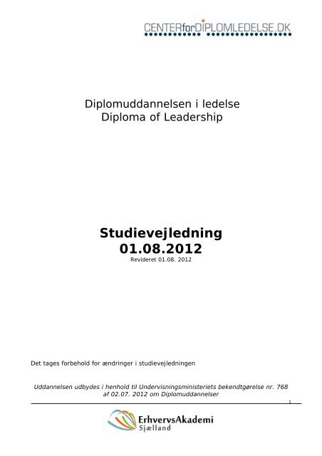 Studievejledning 01.08.2012 - Diplomuddannelse i ledelse