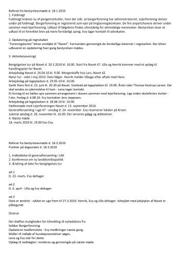 Referat fra bestyrelsesmøde d. 18.1.2010 1. Fuldmagt ... - Sebbersund