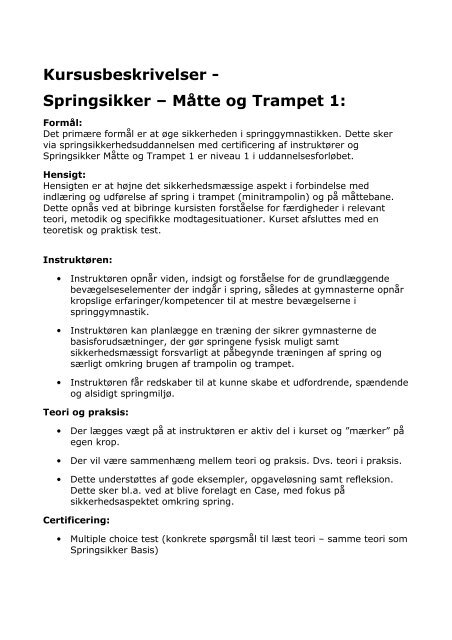 Kursusbeskrivelser - Springsikker – Måtte og Trampet 1: