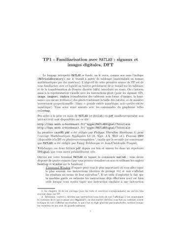 TP1 : Familiarisation avec MATLAB : signaux et images digitales, DFT