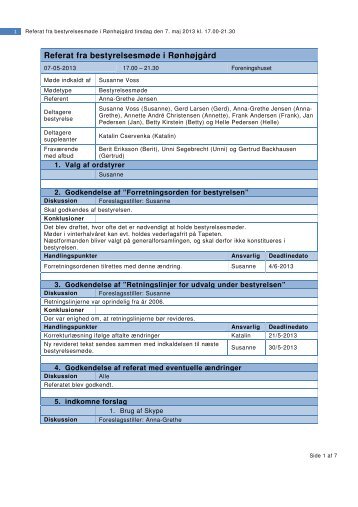 Referat fra bestyrelsesmøde i Rønhøjgård - Ronhojgaard