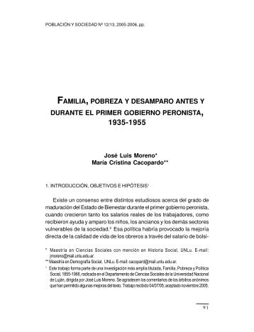 familia, pobreza y desamparo antes y durante el primer gobierno ...