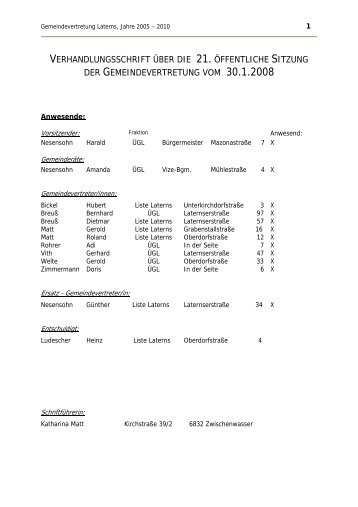 VERHANDLUNGSSCHRIFT ÜBER DIE 21. ÖFFENTLICHE ...